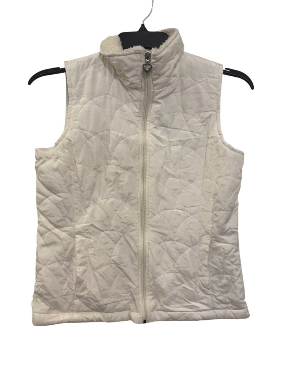 Laura Scott White Quilted Sleeveless Vest Womens S Fleece Lined Full Zip